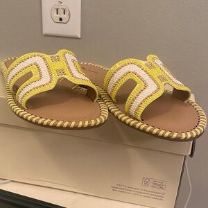 Elegant Yellow and White Beaded Women's Sandals